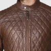 Men Brown Quilted Leather Jacket on Sale