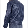 Men Dark Blue Racer Style Leather Jacket Back