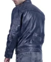 Men Dark Blue Racer Style Leather Jacket Back