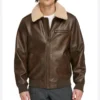 Men Dark Brown Leather Bomber Jacket
