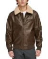 Men Dark Brown Leather Bomber Jacket