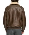 Men Dark Brown Leather Bomber Jacket Back