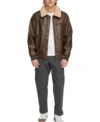 Men Dark Brown Leather Bomber Jacket Front
