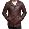 Men Maroon Long Leather Jacket
