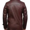 Men Maroon Long Leather Jacket Back