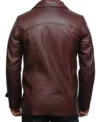 Men Maroon Long Leather Jacket Back