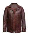 Men Maroon Long Leather Jacket Front
