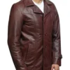 Men Maroon Long Leather Jacket Side Look