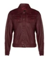 Men Maroon Trucker Leather Jacket