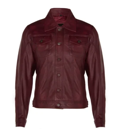 Men Maroon Trucker Leather Jacket