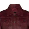 Men Maroon Trucker Leather Jacket Front Look