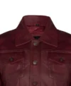 Men Maroon Trucker Leather Jacket Front Look