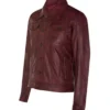 Men Maroon Trucker Leather Jacket Side Look