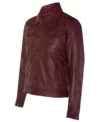 Men Maroon Trucker Leather Jacket Side Look