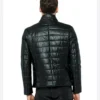 Men Puffer Style Black Leather Jacket Back