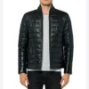 Men Puffer Style Black Leather Jacket Front
