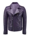 Men Purple Biker Leather Jacket