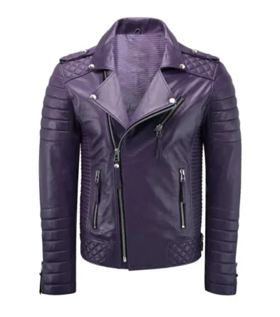Men Purple Biker Leather Jacket