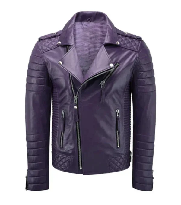 Men Purple Biker Leather Jacket