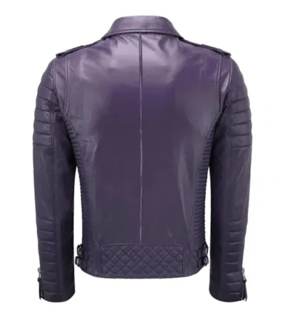 Men Purple Biker Leather Jacket Back