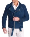 Mens Blue Motorcycle Leather Jacket