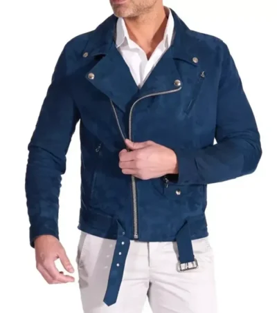 Mens Blue Motorcycle Leather Jacket
