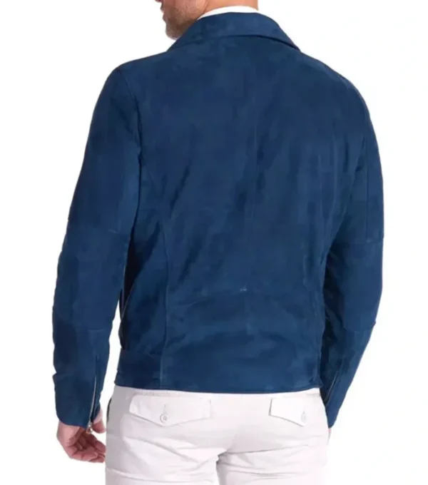 Mens Blue Motorcycle Leather Jacket Back