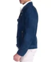 Mens Blue Motorcycle Leather Jacket Side Look