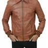 Mens Bomber Style Brown Leather Jacket