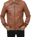 Mens Bomber Style Brown Leather Jacket