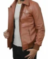 Mens Bomber Style Brown Leather Jacket Side Look