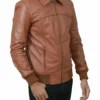 Mens Bomber Style Brown Leather Jacket on Sale