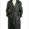Mens Classic Belted Leather Trench Coat