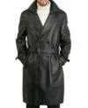 Mens Classic Belted Leather Trench Coat