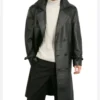 Mens Classic Belted Leather Trench Coat Front