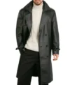 Mens Classic Belted Leather Trench Coat Front