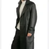 Mens Classic Belted Leather Trench Coat Side Look