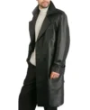 Mens Classic Belted Leather Trench Coat Side Look