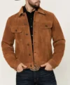 Mens Classic Brown Suede Trucker Jacket Front