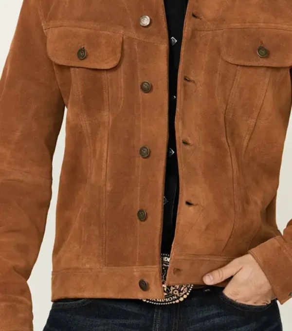 Mens Classic Brown Suede Trucker Jacket Sale