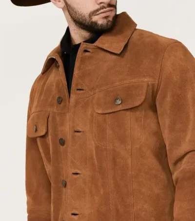 Mens Classic Brown Suede Trucker Jacket on Sale