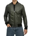 Mens Olive Green Bomber Style Leather Jacket