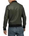 Mens Olive Green Bomber Style Leather Jacket Back