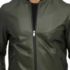 Mens Olive Green Bomber Style Leather Jacket Front