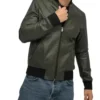 Mens Olive Green Bomber Style Leather Jacket on Sale