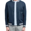 Navy Blue Varsity Snap Tab Wool Jacket