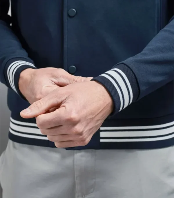 Navy Blue Varsity Snap Tab Wool Jacket Cuff