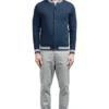 Navy Blue Varsity Snap Tab Wool Jacket Front