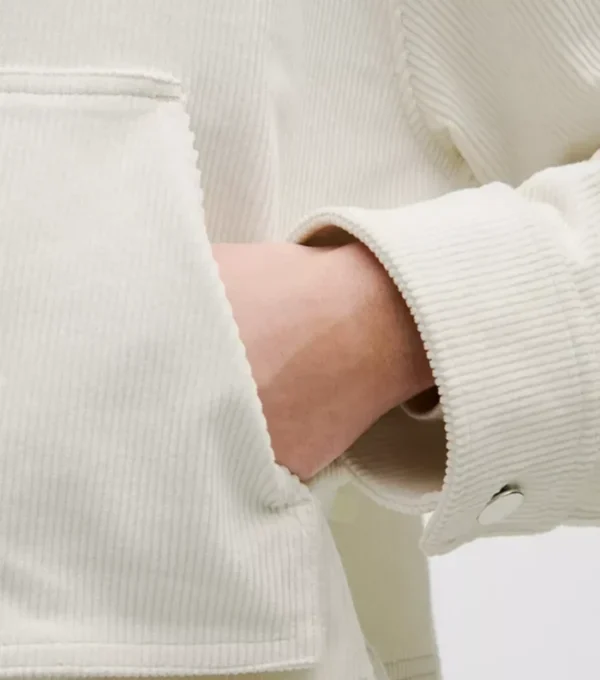 Off White Cropped Corduroy Jacket Front