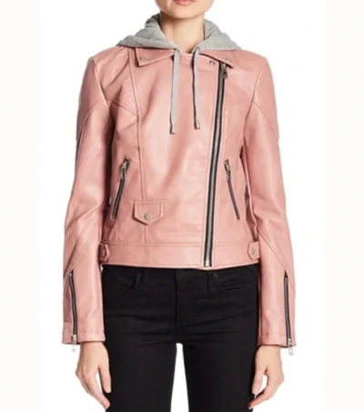 Pink Biker Style Leather Jacket Front